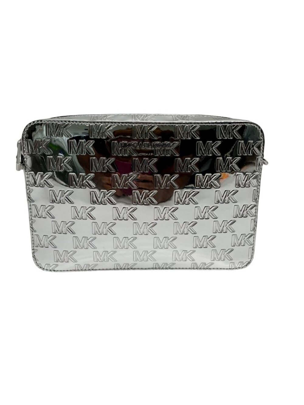 Michael Kors Silver Coated Canvas Jet Set Large East West Crossbody Bag